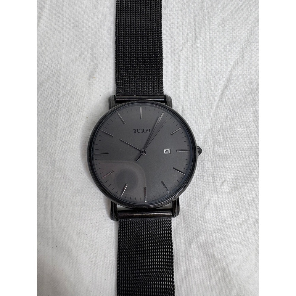 BUREI Black Stainless Steel Mesh Band Quartz Movement Men's Wristwatch